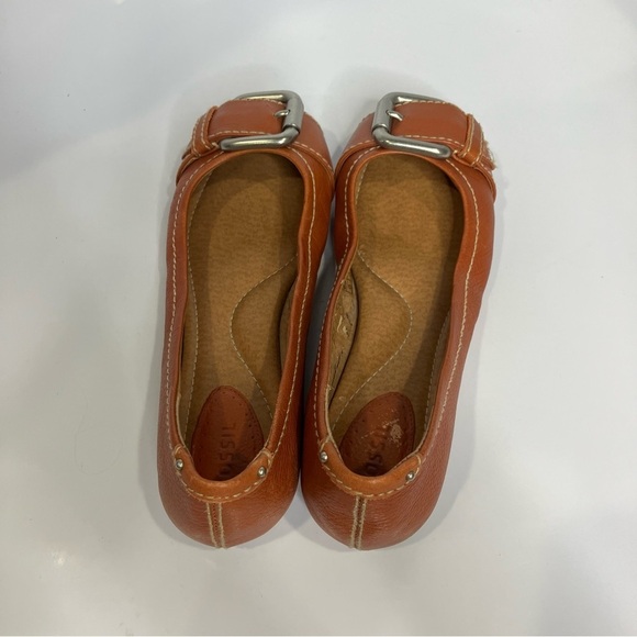 Fossil cognac leather flats shoes size 7.5 buckle Y2K - Picture 6 of 7